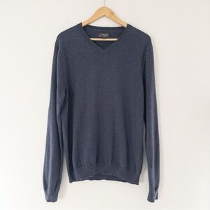 Wallin & Bros Men's Blue V-Neck Cotton Cashmere Sweater